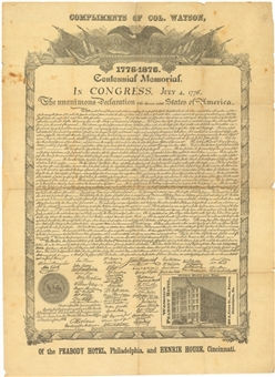 1876 Centennial Memorial Printing of The Declaration of Independence 